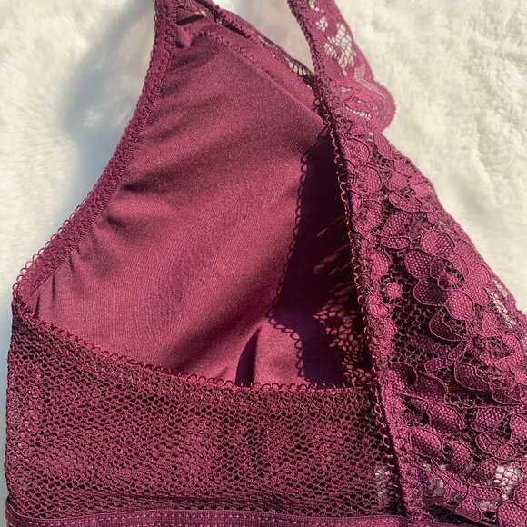 Lucky Brand Burgundy Lace Bralette Size L Lightly Padded - Picture 8 of 11